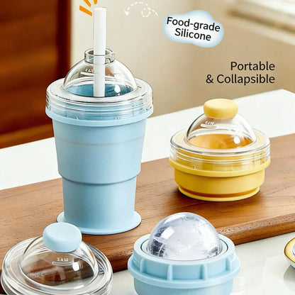 🧊Folding Ice Hockey Cup – Portable Silicone Whiskey Ice Sphere Maker & Drink Cup 🍹