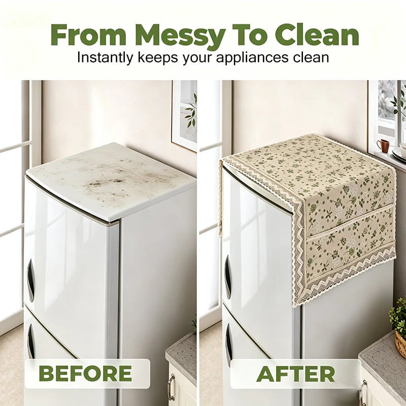 💖LAST DAY SALE!!💖✨Cotton Linen Refrigerator Dust Cover with Pockets