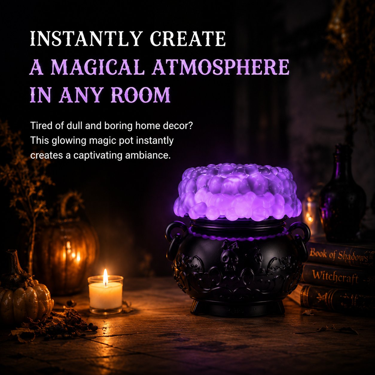 🔥Last Day 49% OFF - 👻✨Light-up Color-changing Cauldron Waterglobe 3-Wick Candle Holder