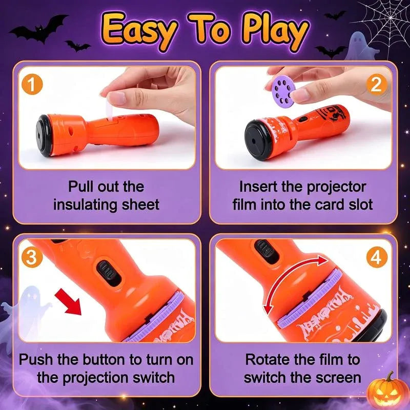 🔥HOT SALE 49% OFF -🎃👻Kids Halloween Christmas Projection Flashlight Toy – Create Magical Bedtime Stories With 24 Festive Light Slides