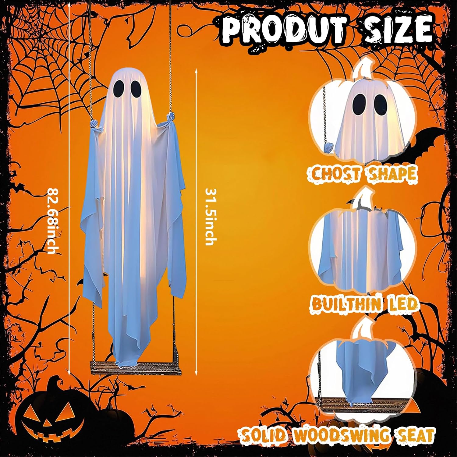 🎁HOT DEAL – Up to 49% OFF🔥Halloween Decorations Outdoor Hanging Swing Ghost Halloween Decor with String Lights, Spooky Cute Ghosts Decorations for Front Porch Yard Tree
