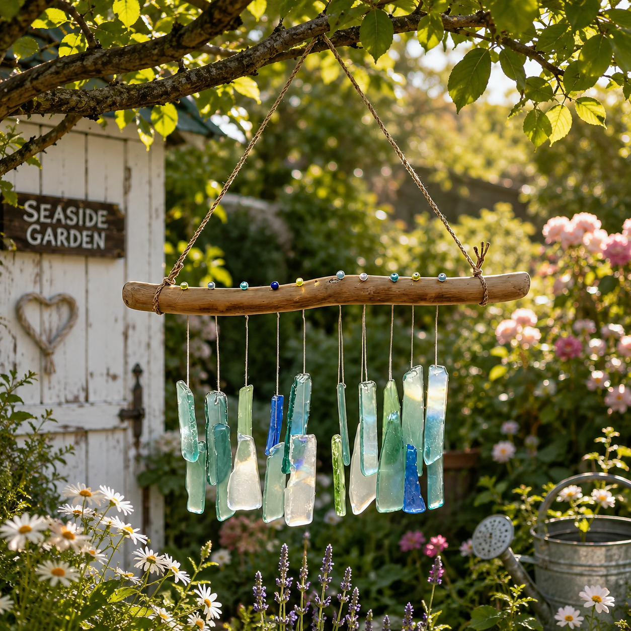 🌊Handmade Sea Glass Driftwood Wind Chimes