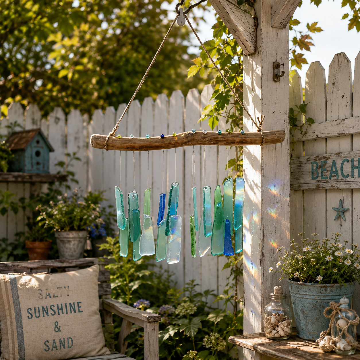 🌊Handmade Sea Glass Driftwood Wind Chimes