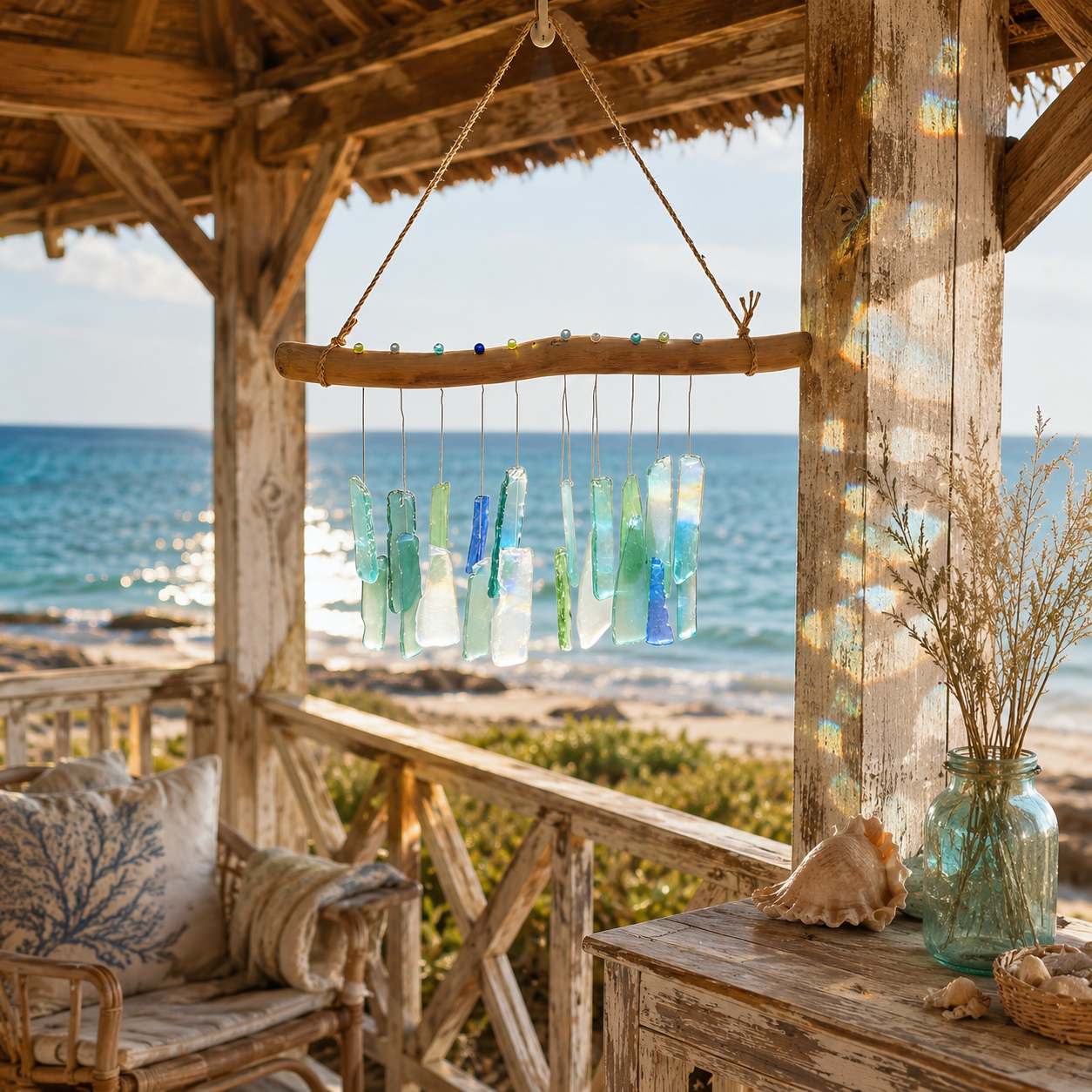 🌊Handmade Sea Glass Driftwood Wind Chimes