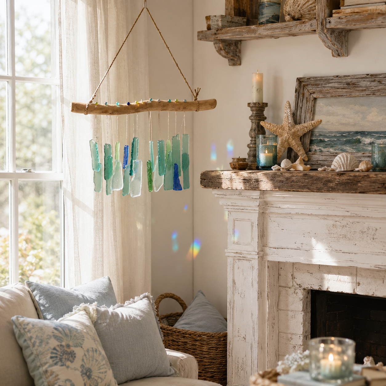 🌊Handmade Sea Glass Driftwood Wind Chimes