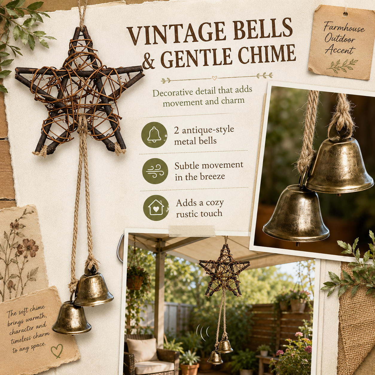 🔥 50% OFF Today – Rustic Woven Star Wind Chime | Handmade Porch & Garden Decor