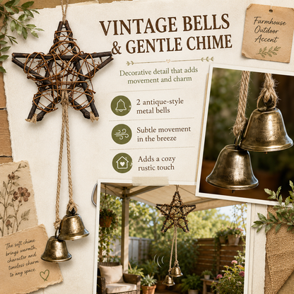 🔥 50% OFF Today – Rustic Woven Star Wind Chime | Handmade Porch & Garden Decor