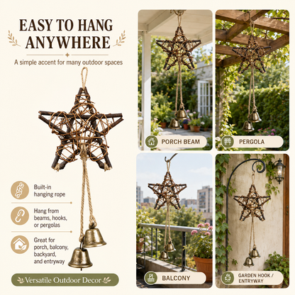 🔥 50% OFF Today – Rustic Woven Star Wind Chime | Handmade Porch & Garden Decor