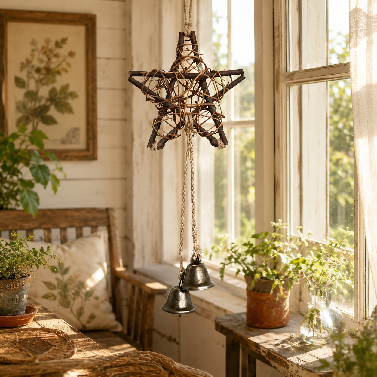 🔥 50% OFF Today – Rustic Woven Star Wind Chime | Handmade Porch & Garden Decor