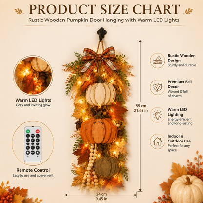 🎃Rustic Wooden Pumpkin Door Hanging with Warm LED Lights✨