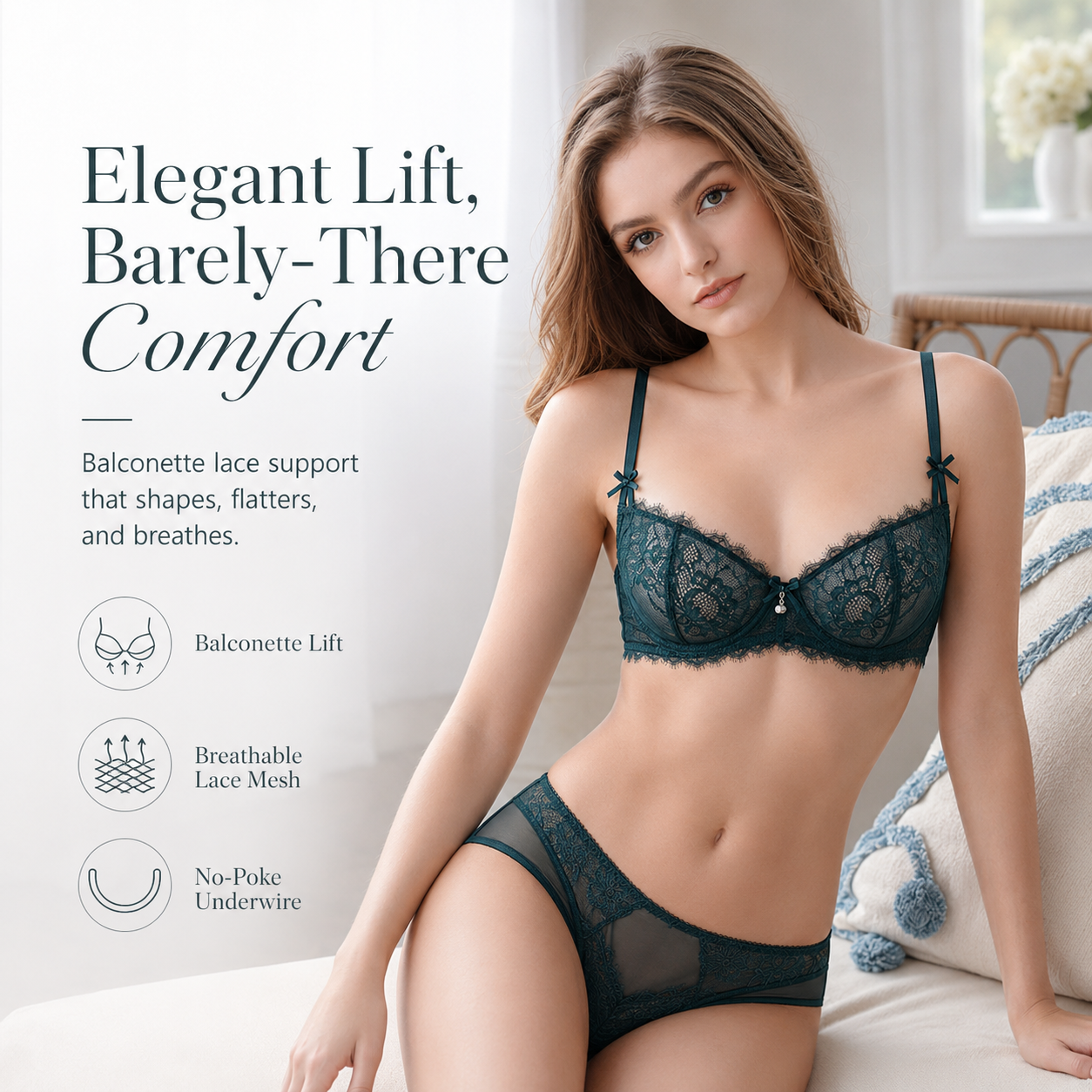 🌹 Women's Balconette Sexy Lace Push Up Bra – See Through & Underwire Free