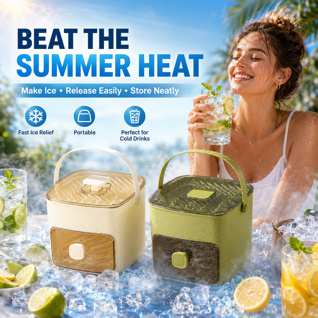 ☀️One‑Press Portable Ice Cube Tray🧊 Drawer‑Type Design for Quick Ice Making