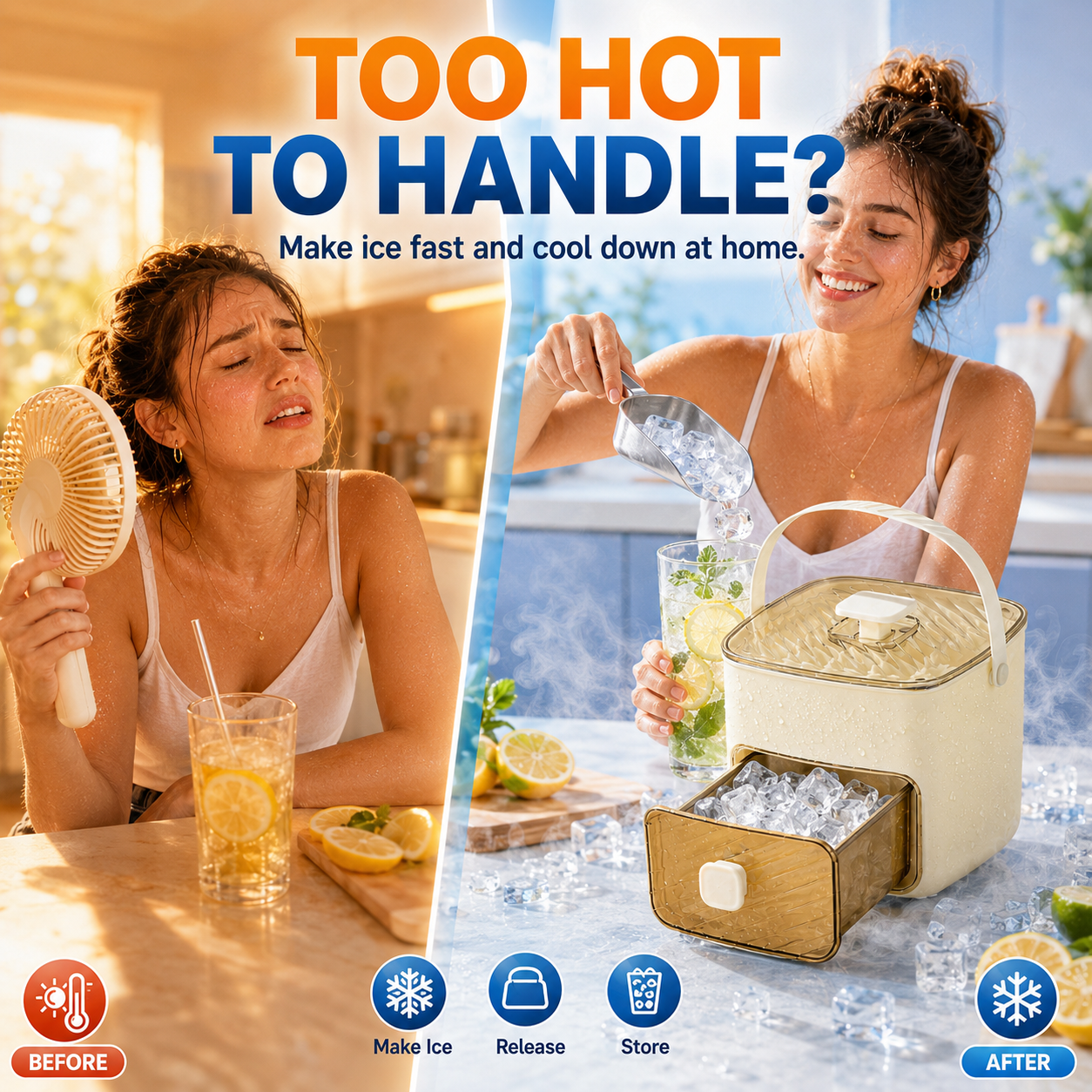 ☀️One‑Press Portable Ice Cube Tray🧊 Drawer‑Type Design for Quick Ice Making