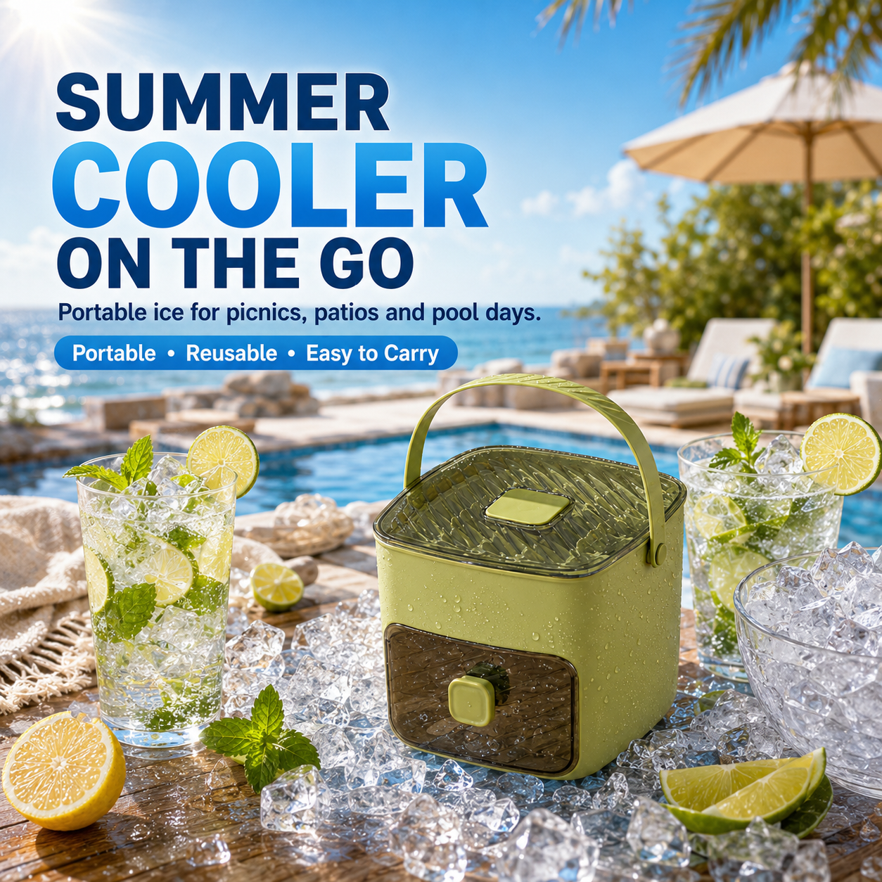 ☀️One‑Press Portable Ice Cube Tray🧊 Drawer‑Type Design for Quick Ice Making