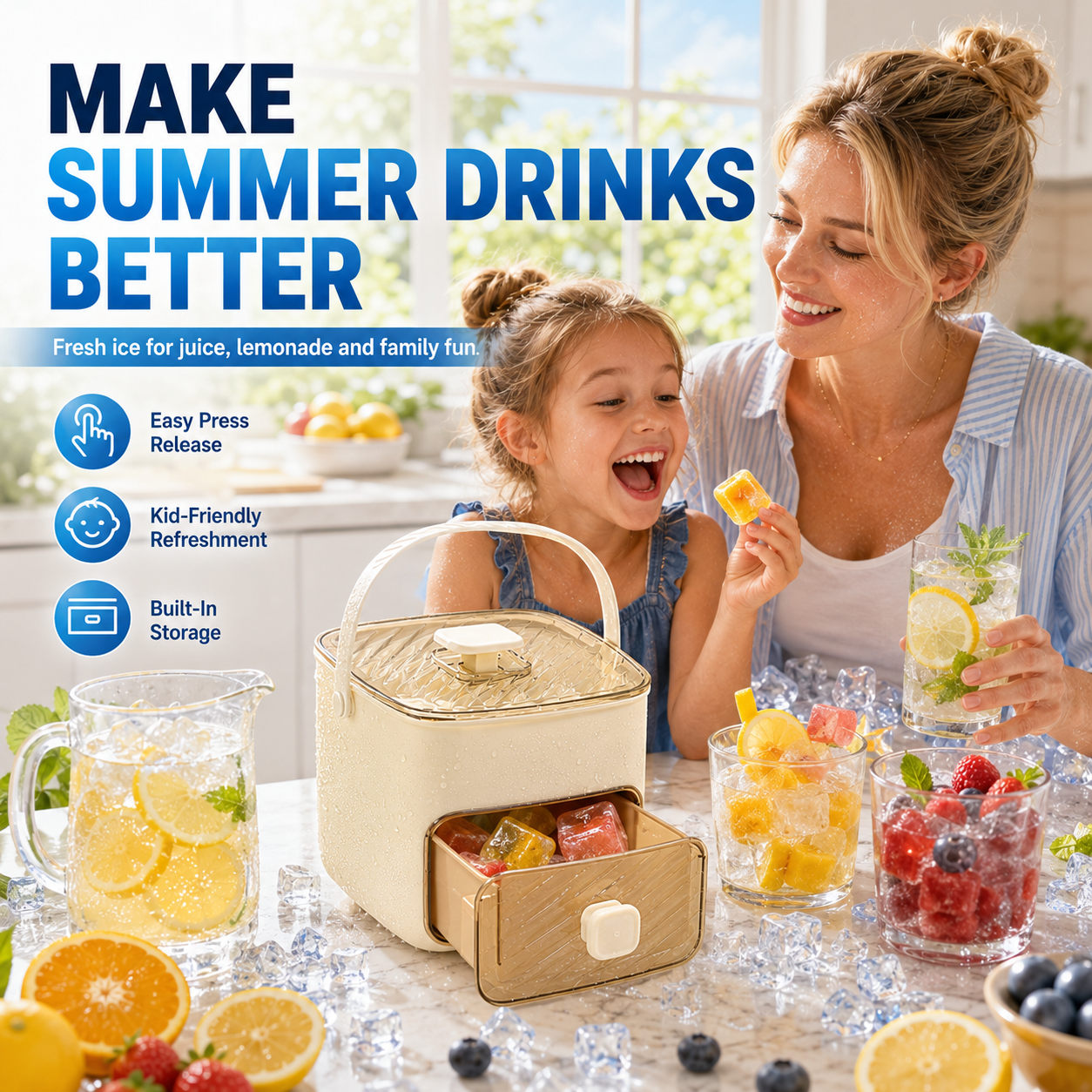 ☀️One‑Press Portable Ice Cube Tray🧊 Drawer‑Type Design for Quick Ice Making