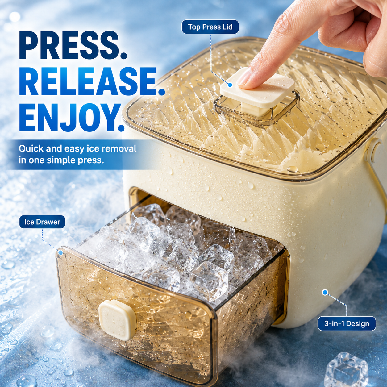☀️One‑Press Portable Ice Cube Tray🧊 Drawer‑Type Design for Quick Ice Making