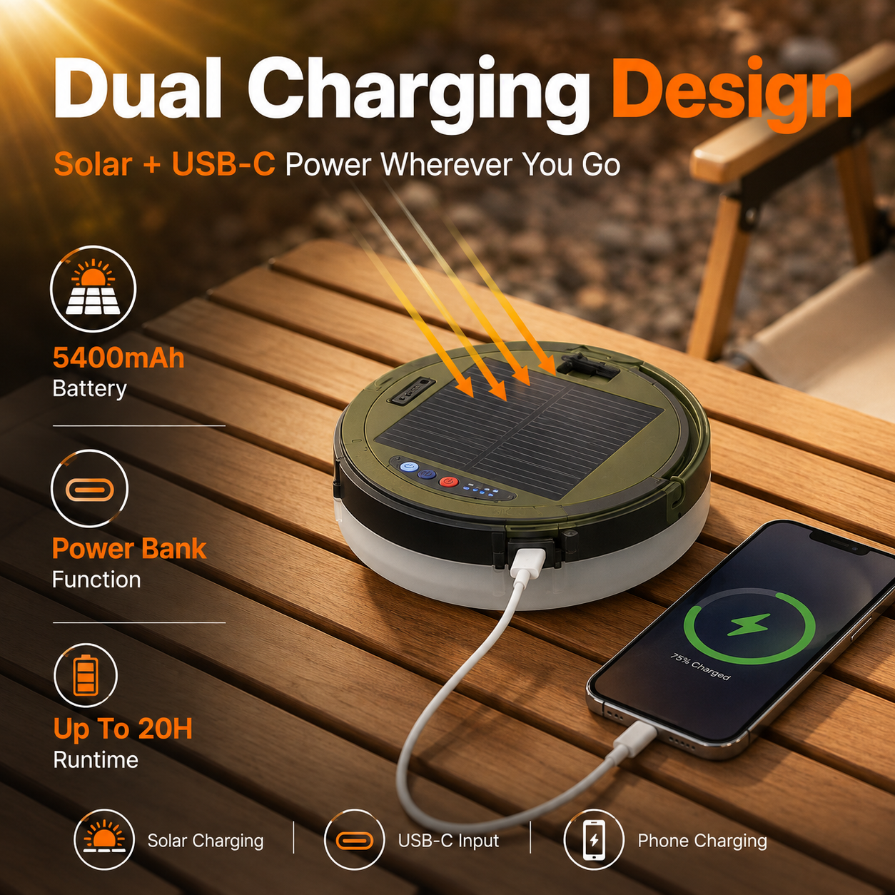 🔆 Solar String Lights 32.8ft – 5400mAh, Retractable & Waterproof for Camping & Emergencies