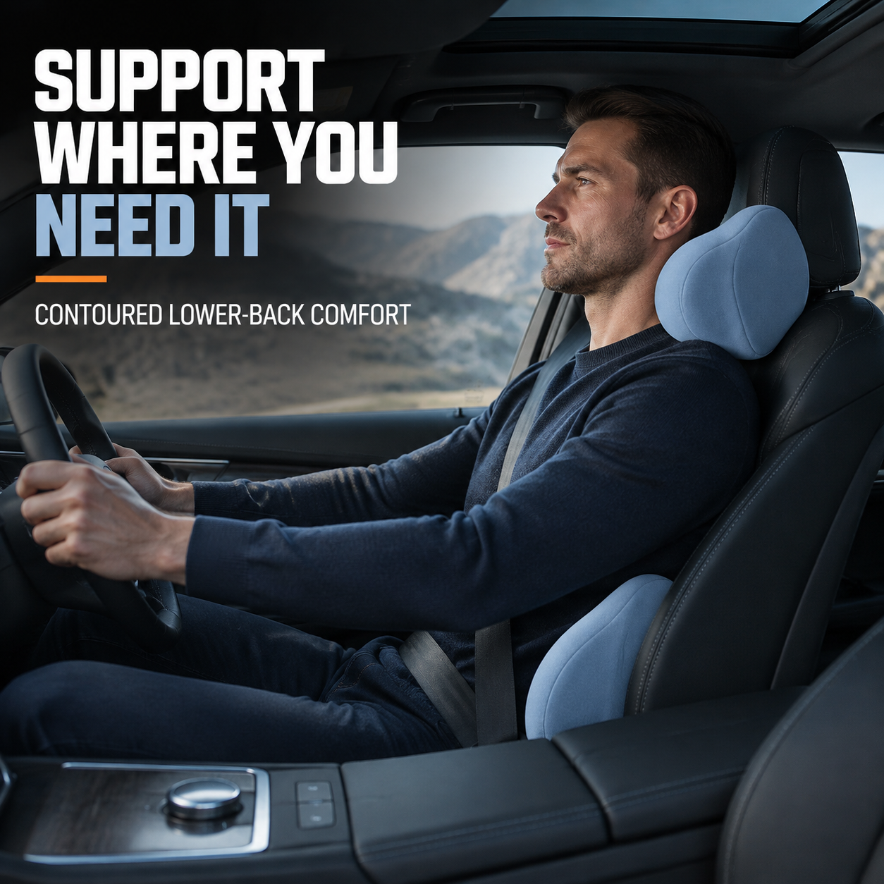 Car Neck & Lumbar Support Pillow Set – Memory Foam Headrest & Lower Back Cushion for Comfortable Driving