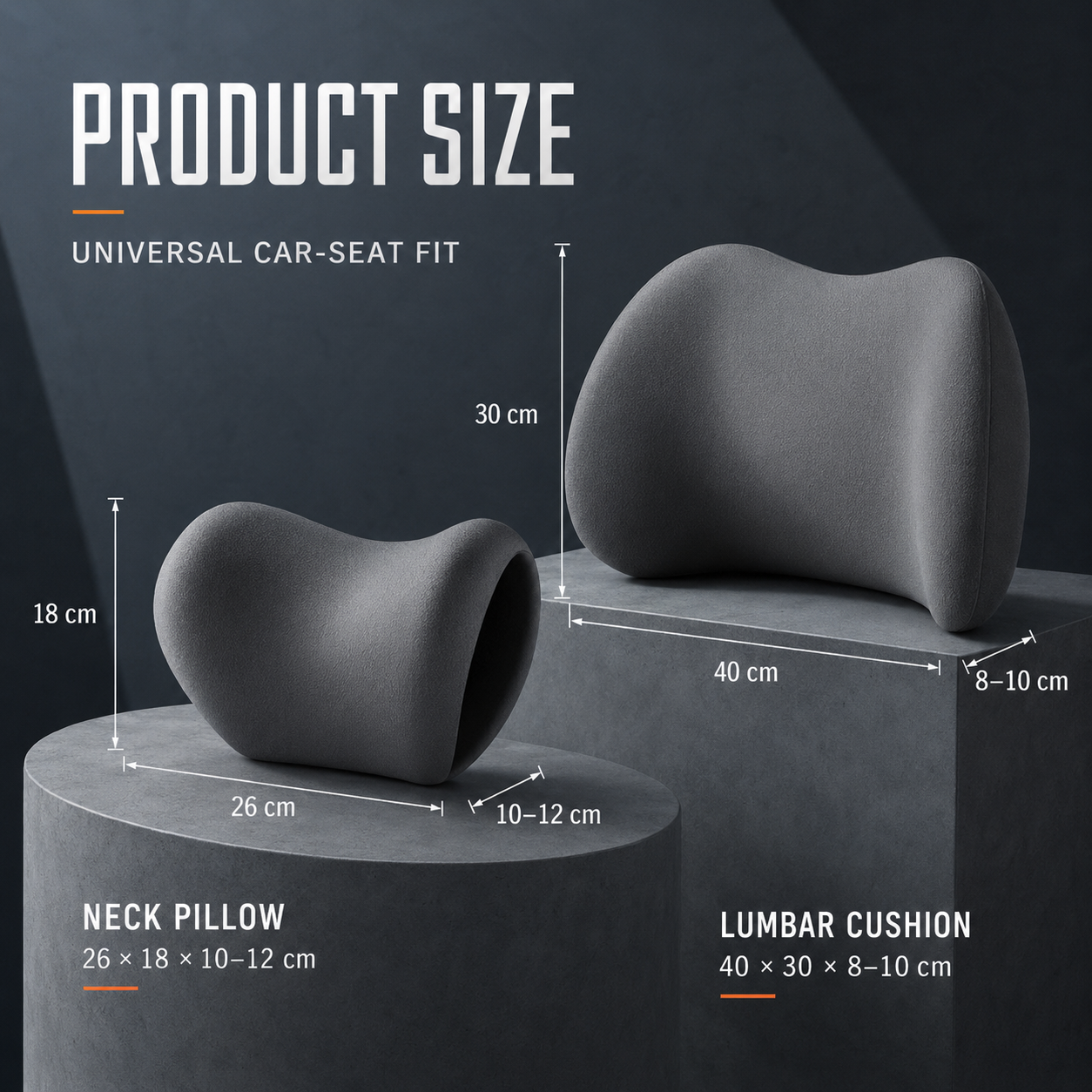 Car Neck & Lumbar Support Pillow Set – Memory Foam Headrest & Lower Back Cushion for Comfortable Driving