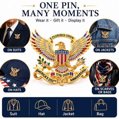 USA 250th Anniversary Eagle Lapel Pin, Patriotic Collectible Brooch