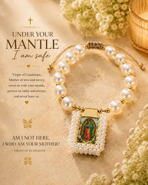 Virgin of Guadalupe Pearl Bracelet – Adjustable Handmade Faith Jewelry