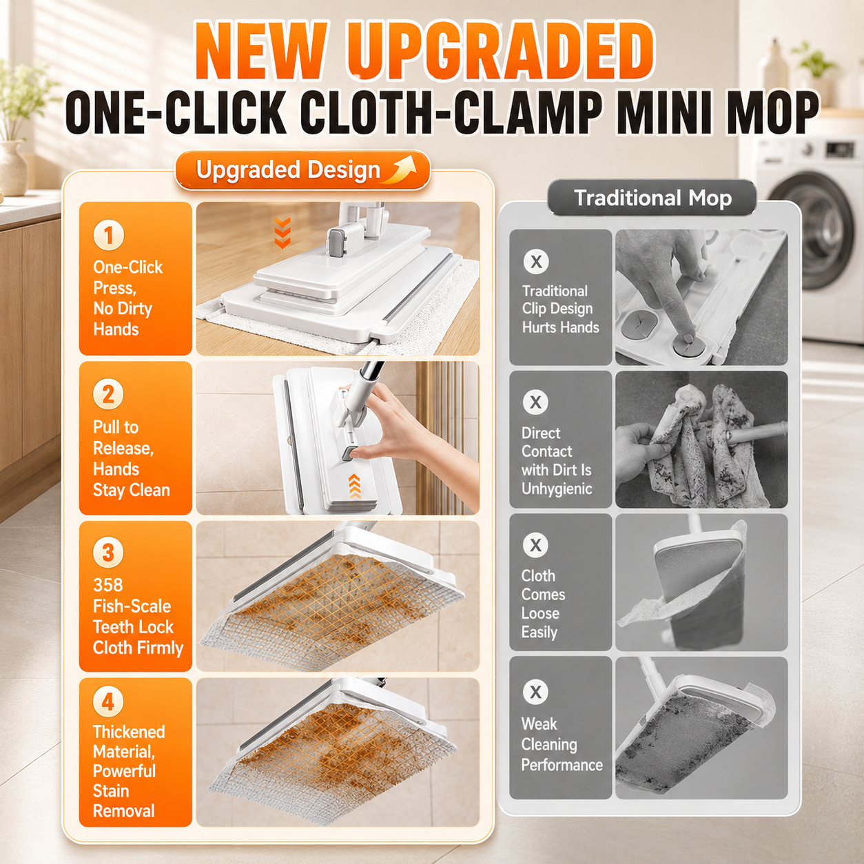 🧹🔥 50% OFF Today! Hands-Free Flat Mop with One-Click Cloth Change