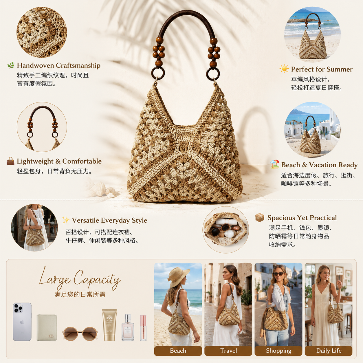 Women's Handmade Woven Straw Shoulder Bag