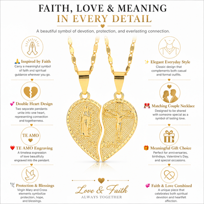 Virgin Mary Layered Heart Combination Prayer Couple Necklace