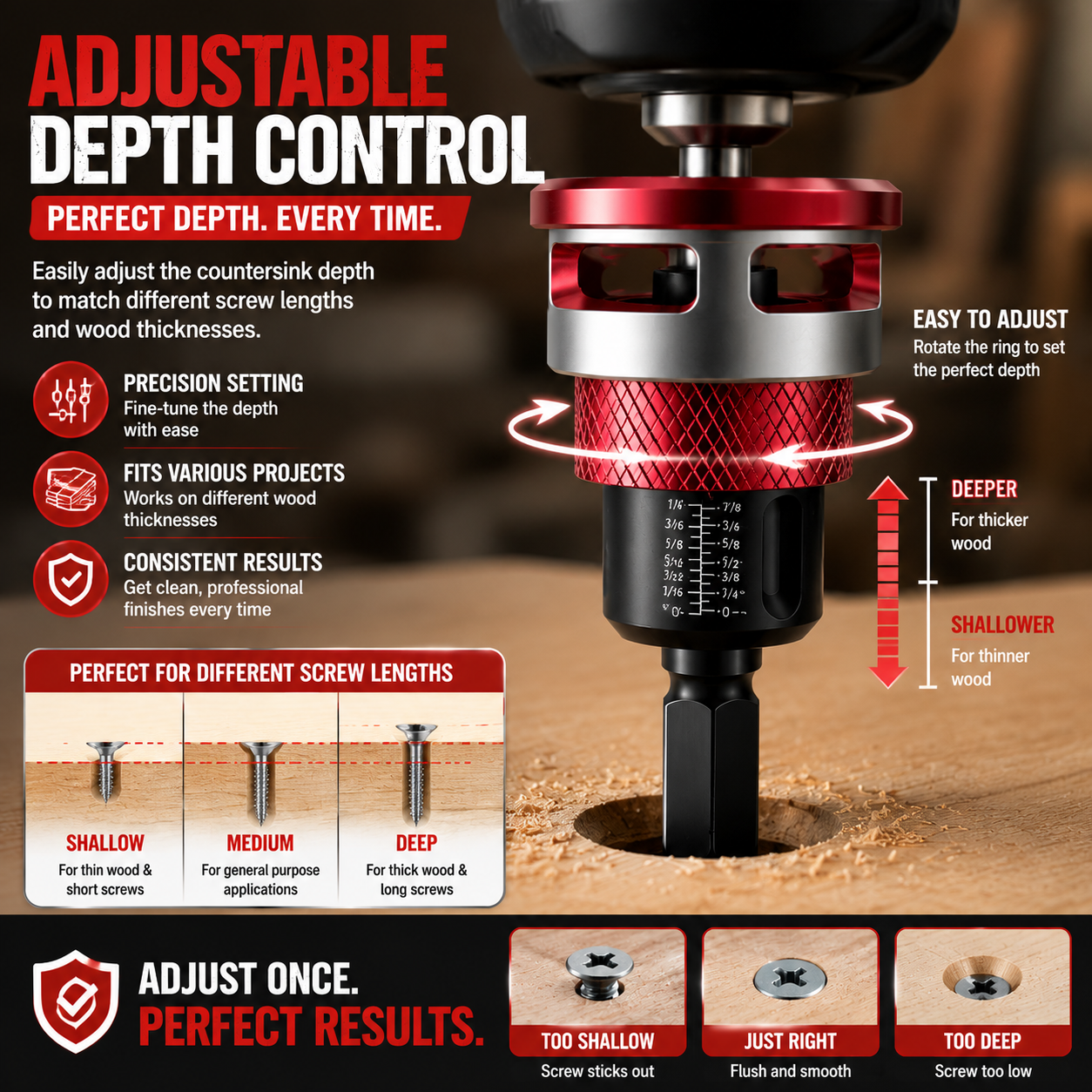 🔩 Adjustable Countersink Drill Bit Set | Professional Woodworking Screw Finishing Tool