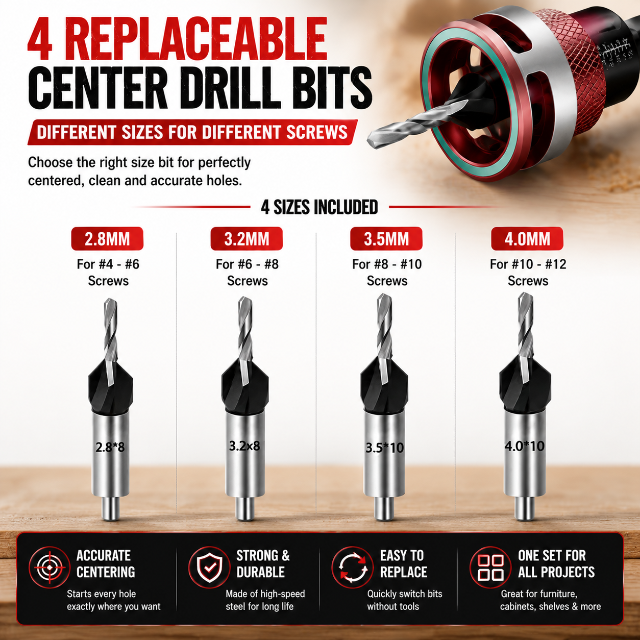 🔩 Adjustable Countersink Drill Bit Set | Professional Woodworking Screw Finishing Tool