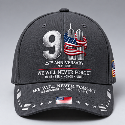 9/11 25th Anniversary We Will Never Forget Memorial Baseball Cap – Unisex Patriotic Memorial Hat🧢 Polyester