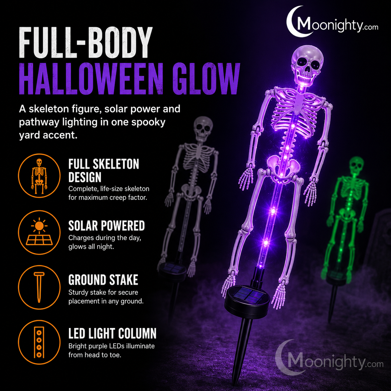 Solar Skeleton Ground Stake Lights Outdoor Waterproof Halloween Decor Lights