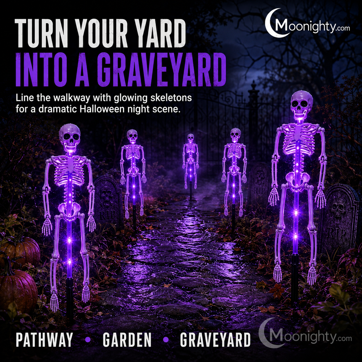 Solar Skeleton Ground Stake Lights Outdoor Waterproof Halloween Decor Lights