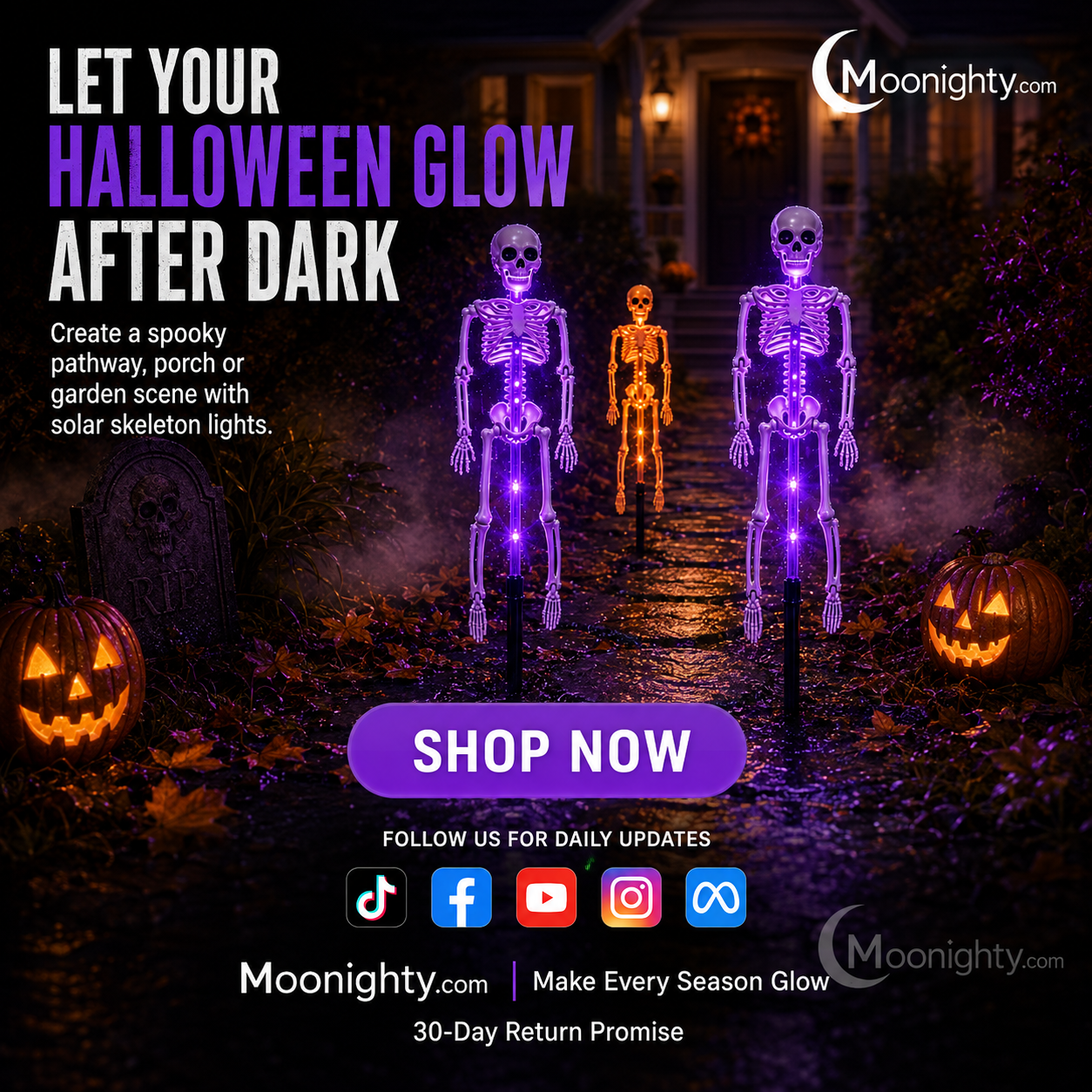 Solar Skeleton Ground Stake Lights Outdoor Waterproof Halloween Decor Lights