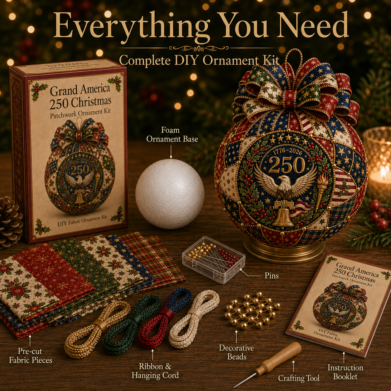 🇺🇸❤️Beginner-Friendly🎄 USA Christmas Patchwork Ornament DIY Kit