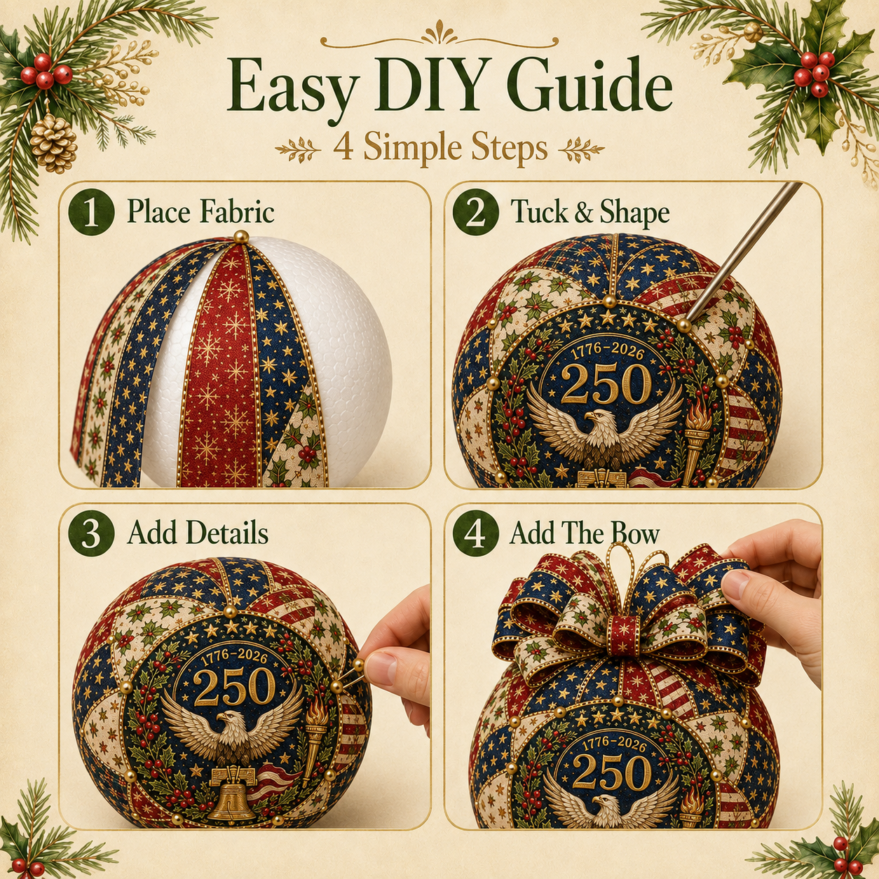 🇺🇸❤️Beginner-Friendly🎄 USA Christmas Patchwork Ornament DIY Kit