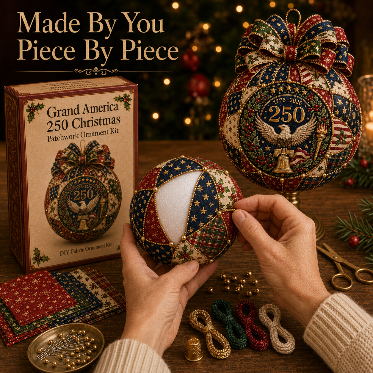 🇺🇸❤️Beginner-Friendly🎄 USA Christmas Patchwork Ornament DIY Kit