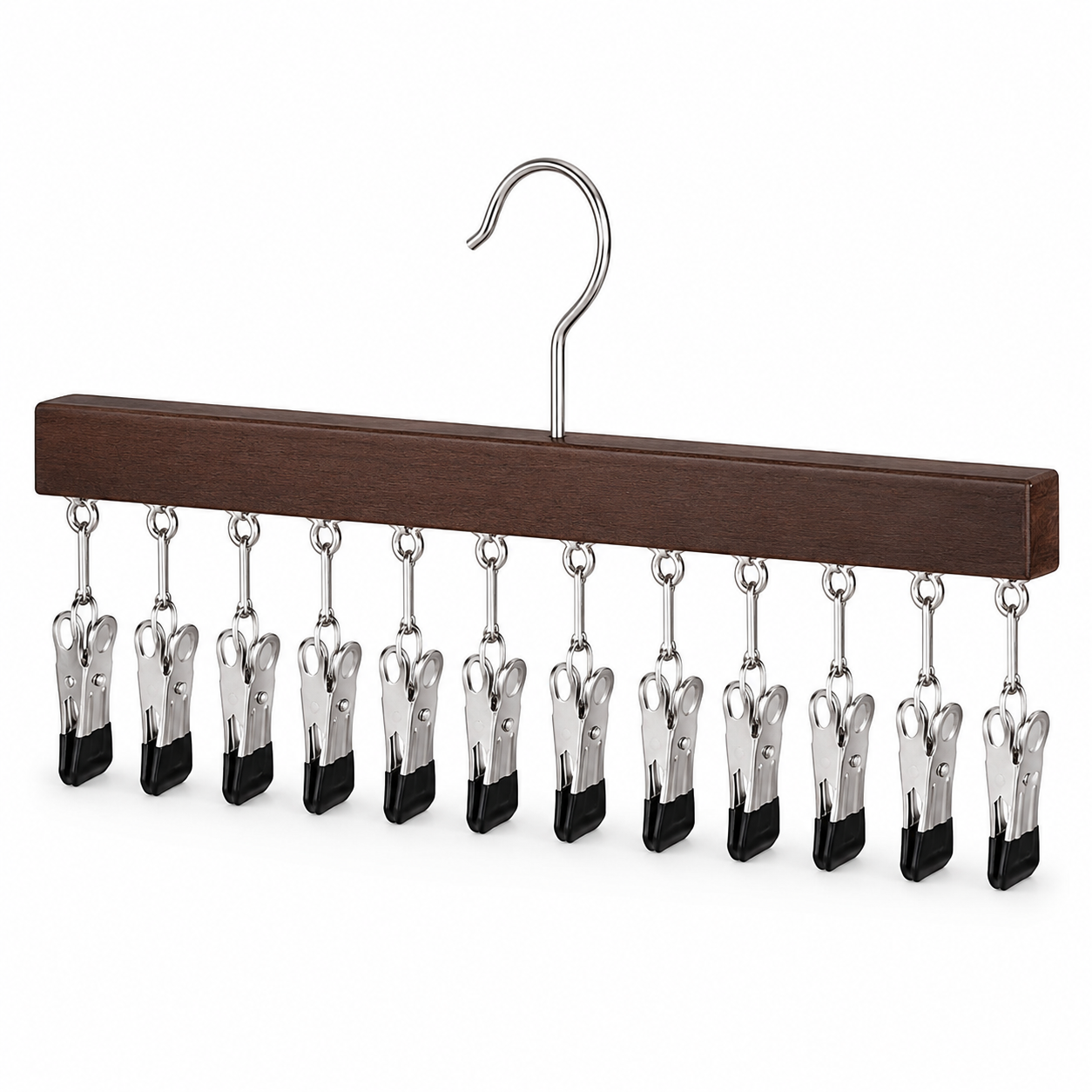Wooden Hat Organizer, 12 Clip Wall Hanger for Caps & Clothing