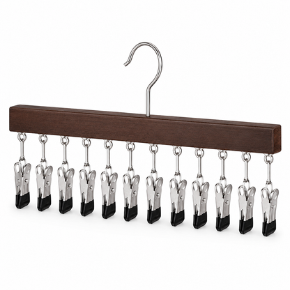 Wooden Hat Organizer, 12 Clip Wall Hanger for Caps & Clothing