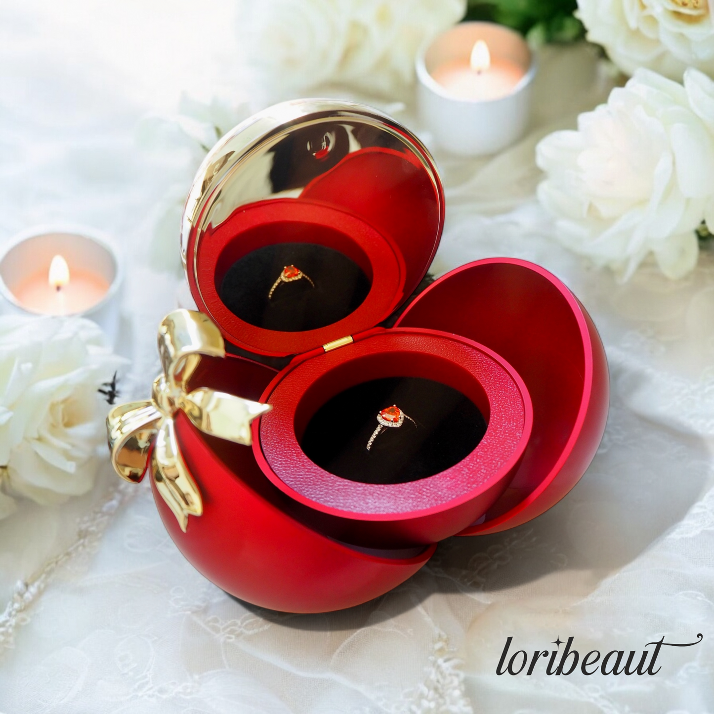 🌹 Round Eternal Rose Jewelry Gift Box w/ Heart Promise Ring 💍✨