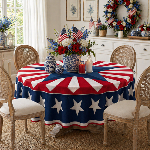 🔥HOT SELLER！Patriotic Starburst Tablecloth⭐🎆 | Round & Rectangle All Sizes Available