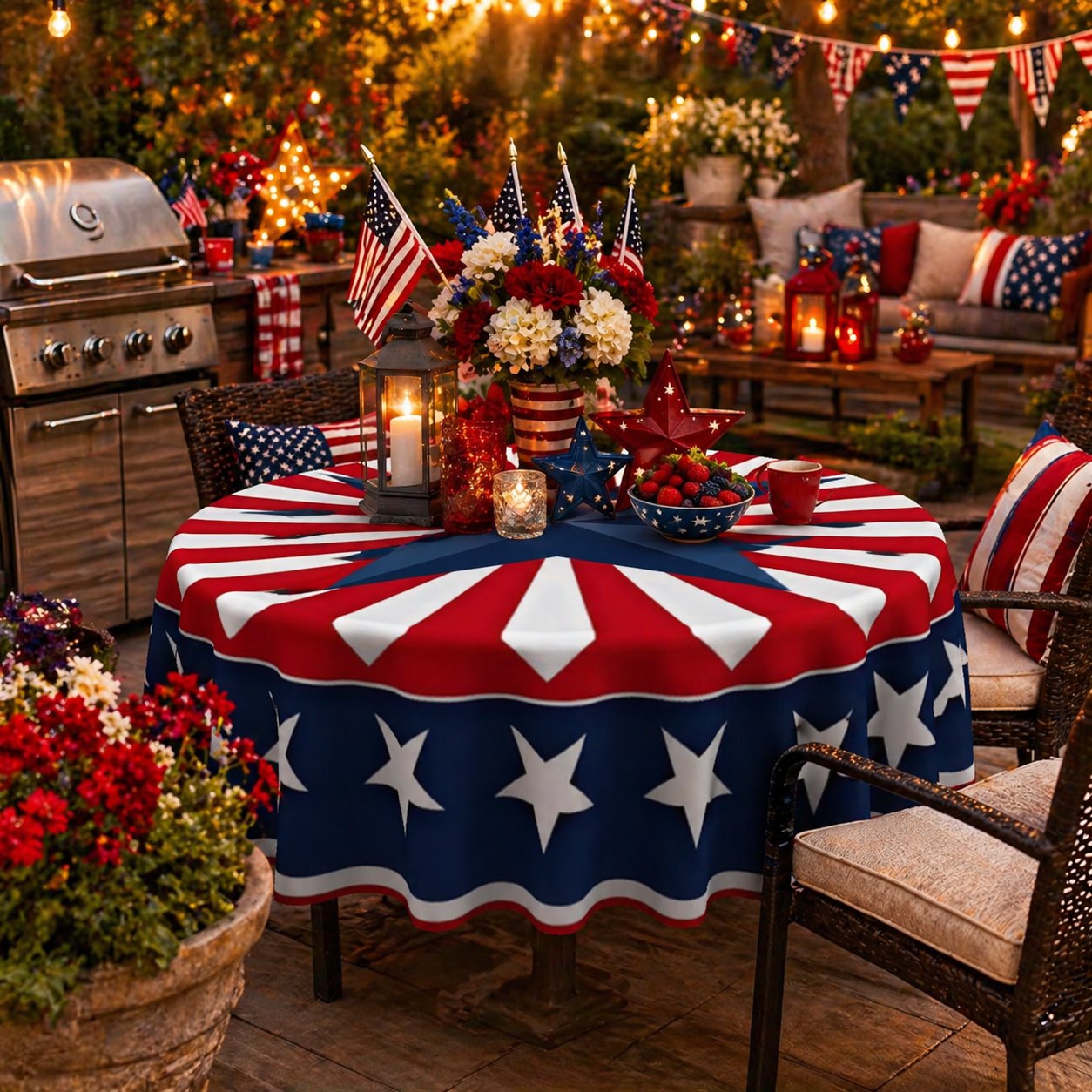 🔥HOT SELLER！Patriotic Starburst Tablecloth⭐🎆 | Round & Rectangle All Sizes Available