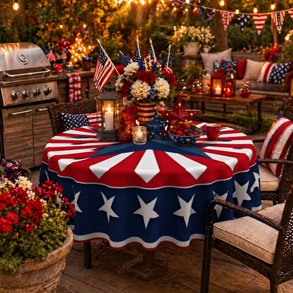 🔥HOT SELLER！Patriotic Starburst Tablecloth⭐🎆 | Round & Rectangle All Sizes Available