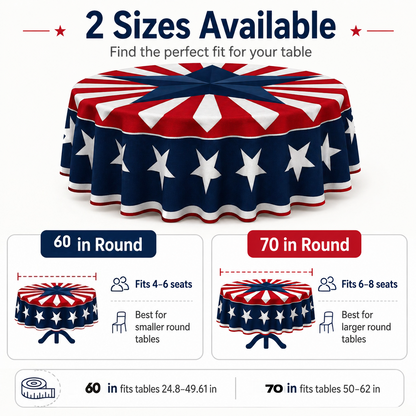 🔥HOT SELLER！Patriotic Starburst Tablecloth⭐🎆 | Round & Rectangle All Sizes Available