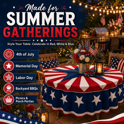 🔥HOT SELLER！Patriotic Starburst Tablecloth⭐🎆 | Round & Rectangle All Sizes Available