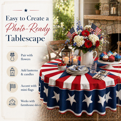 🔥HOT SELLER！Patriotic Starburst Tablecloth⭐🎆 | Round & Rectangle All Sizes Available