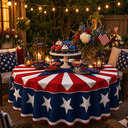 🔥HOT SELLER！Patriotic Starburst Tablecloth⭐🎆 | Round & Rectangle All Sizes Available