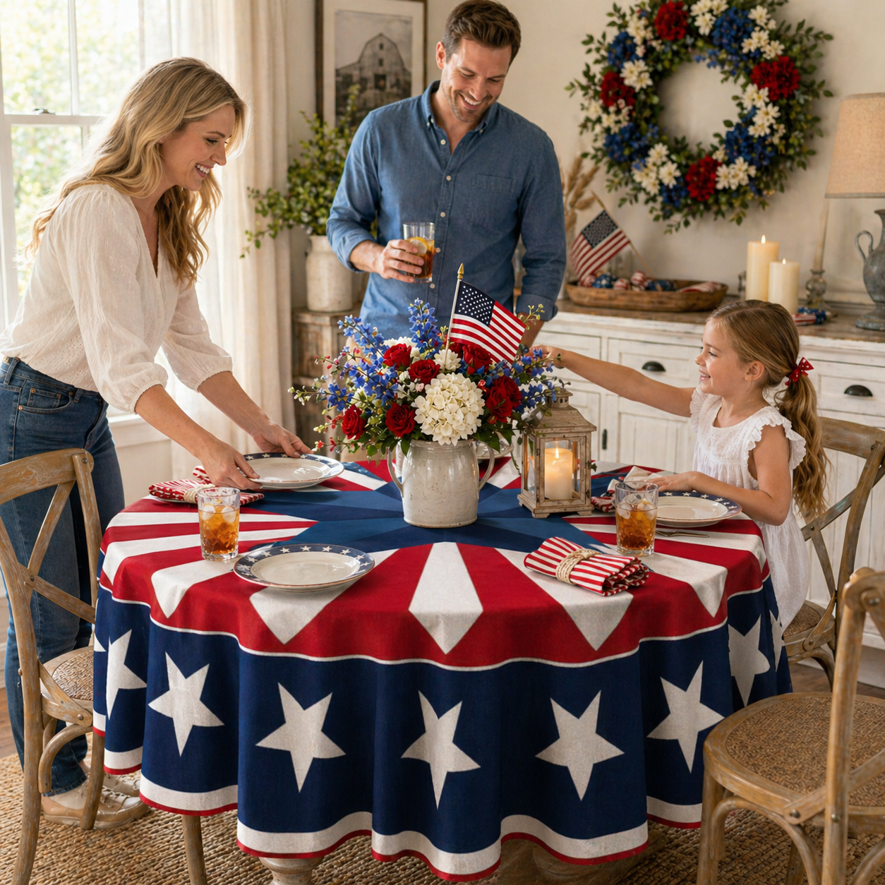 🔥HOT SELLER！Patriotic Starburst Tablecloth⭐🎆 | Round & Rectangle All Sizes Available