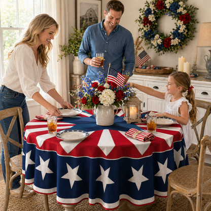 🔥HOT SELLER！Patriotic Starburst Tablecloth⭐🎆 | Round & Rectangle All Sizes Available