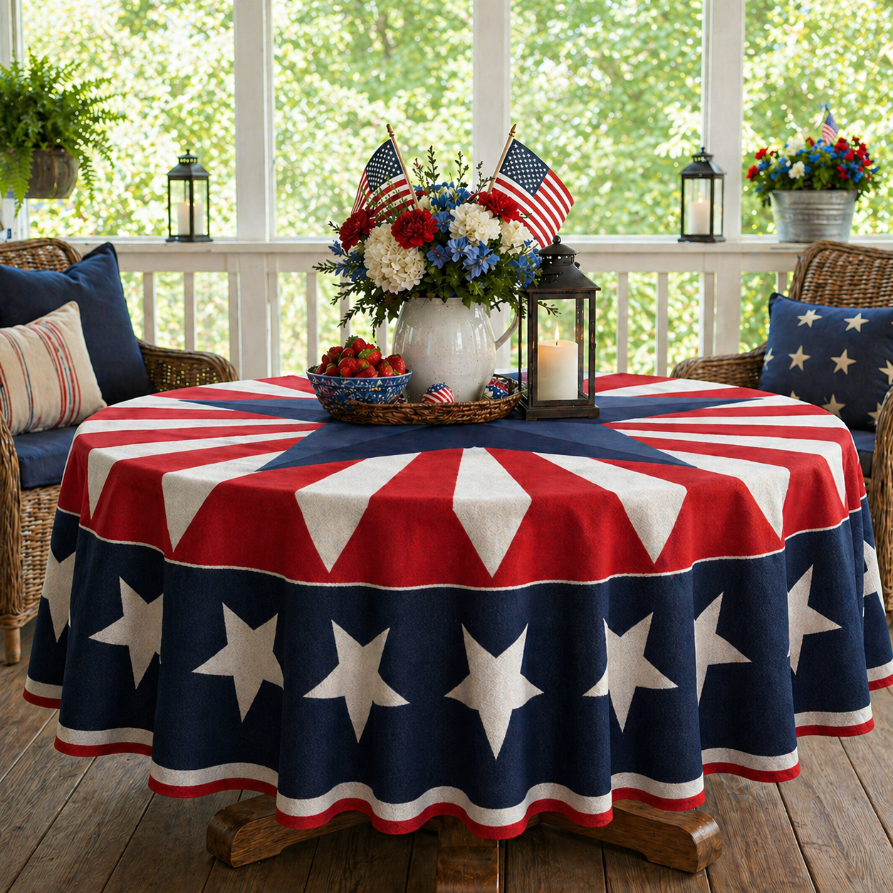 🔥HOT SELLER！Patriotic Starburst Tablecloth⭐🎆 | Round & Rectangle All Sizes Available
